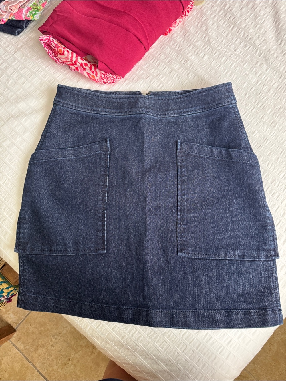 Dark Blue Denim Pocket Front Skirt